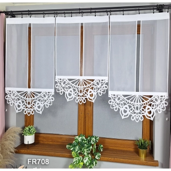Schiebegardinen Set FR708 mit weißem Ajour-Muster für Fensterdeko