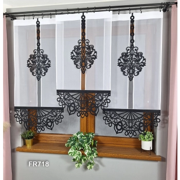 Fertige Gardinen modern – Flächenvorhänge mit Voile und Laserschnitt in Weiß-Schwarz, Modell FR718