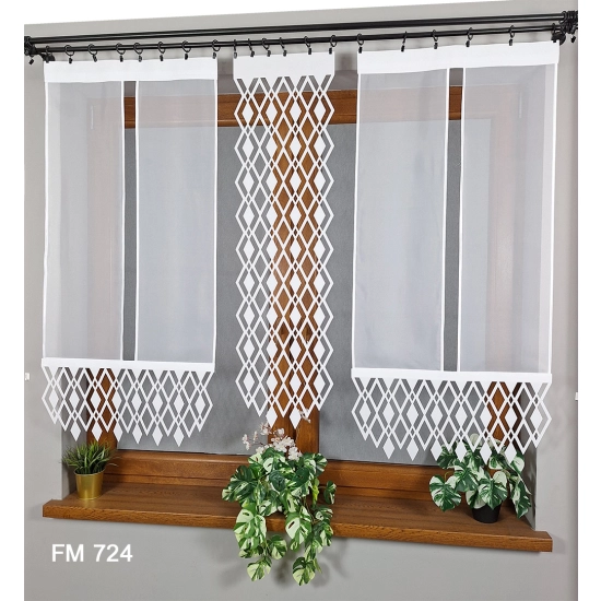 Schiebegardinen Set FM724 – 3 Paneele weiß mit Lasercut-Mitte