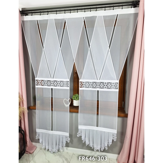 Schiebegardinen Set FR646 weiß Voile mit Lasermuster 303 für Balkonfenster