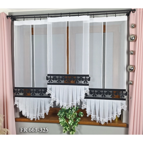 Schiebegardinen Set mit Rüsche und schwarzem Ajour – Modell FR661-325