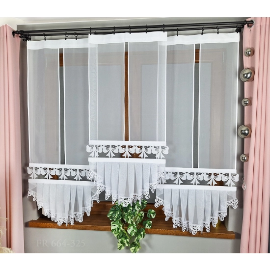 Schiebegardinen Set weiß mit Rüsche und Ajour – Modell FR664 - 325