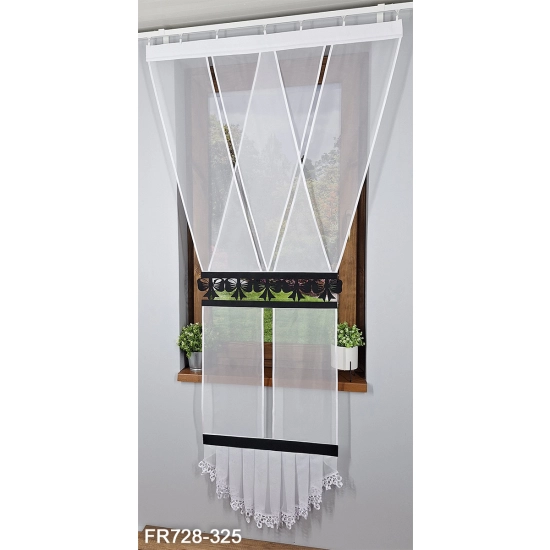 Schiebegardinen FR728 Voile lang mit Ajour schwarz Motiv 325