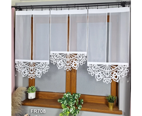 Schiebegardinen Set FR708 mit weißem Ajour-Muster für Fensterdeko